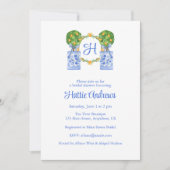 Invitation Chinoiserie Aquarelle Monogramme Topiaire Citron (Devant)