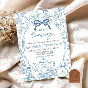 Invitation Chinoiserie Baby prépare du thé Fête prénatale Flo
