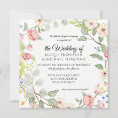 Invitation Chinoiserie Berry Rose Aquarelle Rose feuille flor (Devant)