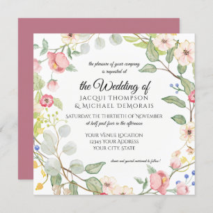 Invitation Chinoiserie Berry Rose d'aquarelle rose feuilles f