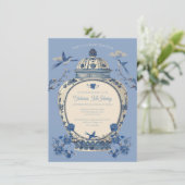 Invitation Chinoiserie Birds Floral Jar Baby shower (Debout devant)