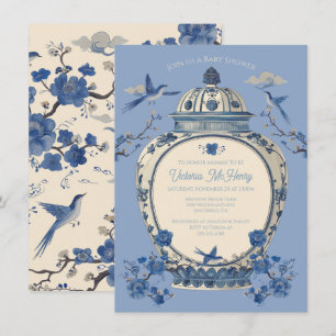 Invitation Chinoiserie Birds Floral Jar Baby shower