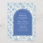 Invitation Chinoiserie blanche bleue Fête des mariées florale (Devant / Derrière)