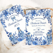 Invitation Chinoiserie Bleu Blanc Floral Noisette Noël