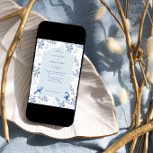 Invitation Chinoiserie Bleu et Blanc Élégant Mariage Vintage