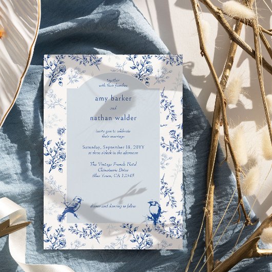 Invitation Chinoiserie Bleu et Blanc Élégant Mariage Vintage