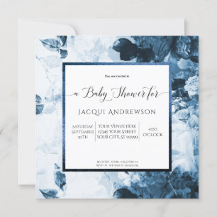 Invitation Chinoiserie Bleu n Blanc Floral Baby shower Script