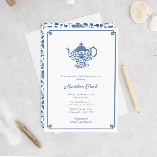 Invitation Chinoiserie Bleue Et Blanche Fête des mariées Tea 