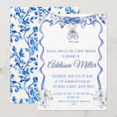 Invitation Chinoiserie bleue et blanche, on attend plus que v (Devant / Derrière)