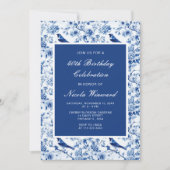 Invitation Chinoiserie Blue Birds and Flowers Anniversaire (Devant)