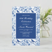 Invitation Chinoiserie Blue Birds and Flowers Anniversaire (Debout devant)