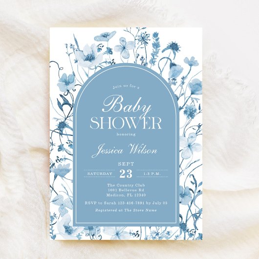 Invitation Chinoiserie Blue Floral Baby Boy Douche
