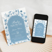 Invitation Chinoiserie Blue Floral Baby Boy Douche