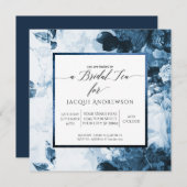 Invitation Chinoiserie Blue Floral Script Bride Tea Party (Devant / Derrière)