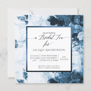 Invitation Chinoiserie Blue Floral Script Bride Tea Party