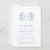 Invitation Chinoiserie Blue Monogram Dîner de répétition Mari (Devant)