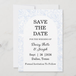 Invitation Chinoiserie Blue Peony Mariage Enregistrer La Date