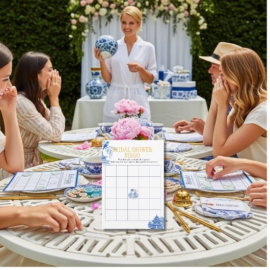 Invitation Chinoiserie Blue Willow Bridal Shower Bingo game