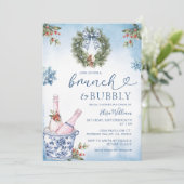 Invitation Chinoiserie Brunch et Bubbly Fête des mariées bleu (Debout devant)