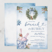 Invitation Chinoiserie Brunch et Bubbly Fête des mariées bleu (Devant / Derrière)