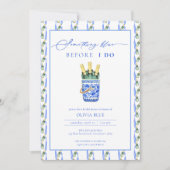 Invitation Chinoiserie Champagne Quelque chose de bleu Fête d (Devant)