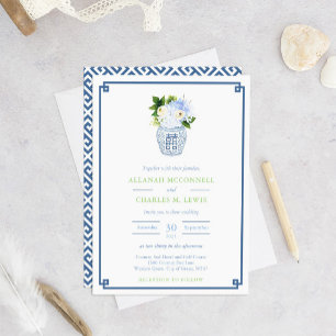 Invitation Chinoiserie Chic Bleu & Vert Ginger Jar Mariage
