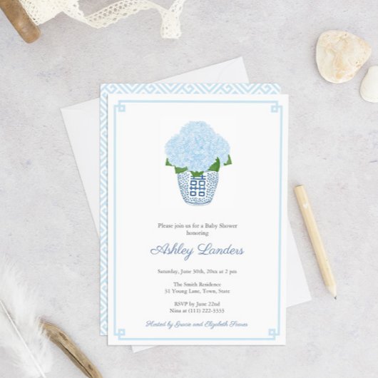 Invitation Chinoiserie Chic Blue Hydrangeas Baby shower garço