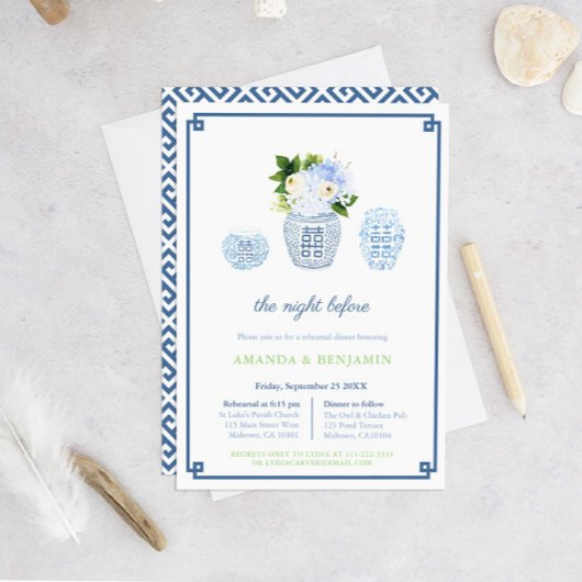 Invitation Chinoiserie Chic Dîner de bienvenue Répétition Mar