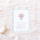 Invitation Chinoiserie Chic Pink Blue Girl Baby shower Party<br><div class="desc">Un design intemporel de carte d'invitation Baby shower avec le côté avant avec des tiges de fleurs de cerisier rose aquarelle peintes à la main dans un vase de jarre de gingembre,  encadré par une bordure "Greek Key". L'inverse a un sakura / gingembre jar répétitif motif correspondant.</div>