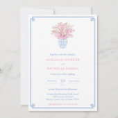 Invitation Chinoiserie Chic Rose Et Bleu Aquarelle Mariage (Devant)