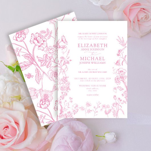 Invitation Chinoiserie classique Mariage rose