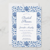 Invitation Chinoiserie D'Antique Bleu Et Blanc Fête des marié (Devant)