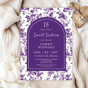 Invitation Chinoiserie d'antiquité violet Sweet sixteen