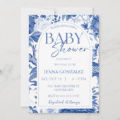 Invitation Chinoiserie Delft Baby shower blanc bleu (Devant)