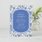 Invitation Chinoiserie d'ivoire bleu Fête des mariées florale (Debout devant)