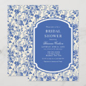 Invitation Chinoiserie d'ivoire bleu Fête des mariées florale (Devant / Derrière)