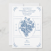 Invitation Chinoiserie Elégant Bouquet Bleu Mariage victorien (Devant)