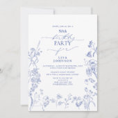 Invitation Chinoiserie Floral bleu français 50e anniversaire (Devant)