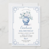 Invitation Chinoiserie Florale Blanche Ginger Jar Anniversair (Devant)