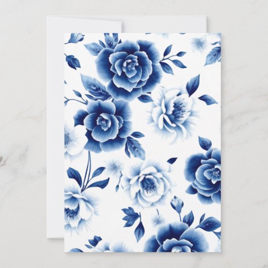 Invitation Chinoiserie florale bleue avec triple bordure Bapt (Dos)