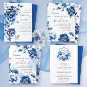 Invitation Chinoiserie florale bleue, mariage de lavage aquar