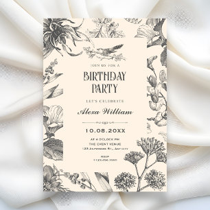 Invitation Chinoiserie florale botanique vintage pour anniver