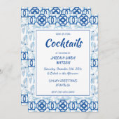 Invitation Chinoiserie Florale Géométrique Bleue et Blanche (Devant / Derrière)