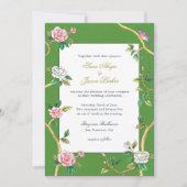 Invitation Chinoiserie Florale Mariage Cadre Vert & Or (Devant)