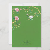 Invitation Chinoiserie Florale Mariage Cadre Vert & Or (Dos)