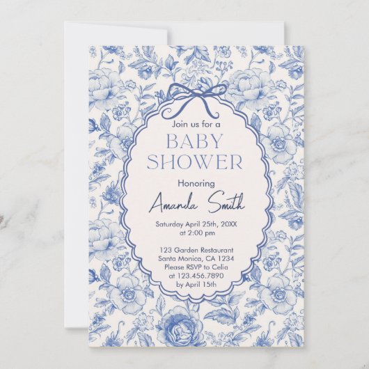 Invitation Chinoiserie Flower Garden avec bow baby shower (Devant)