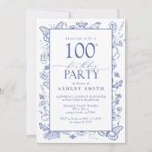 Invitation Chinoiserie French Blue 100e fête d'anniversaire (Devant)