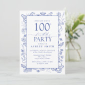 Invitation Chinoiserie French Blue 100e fête d'anniversaire (Debout devant)