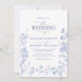 Invitation Chinoiserie French Blue Victorian Floral Mariage (Devant)