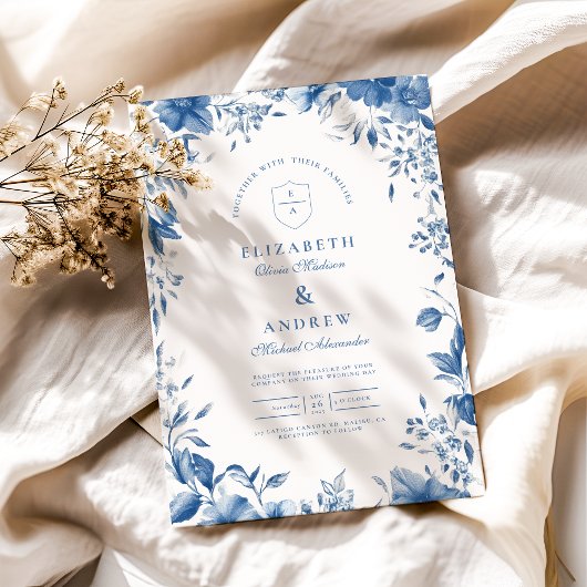 Invitation Chinoiserie French Blue Victorian Floral Mariage